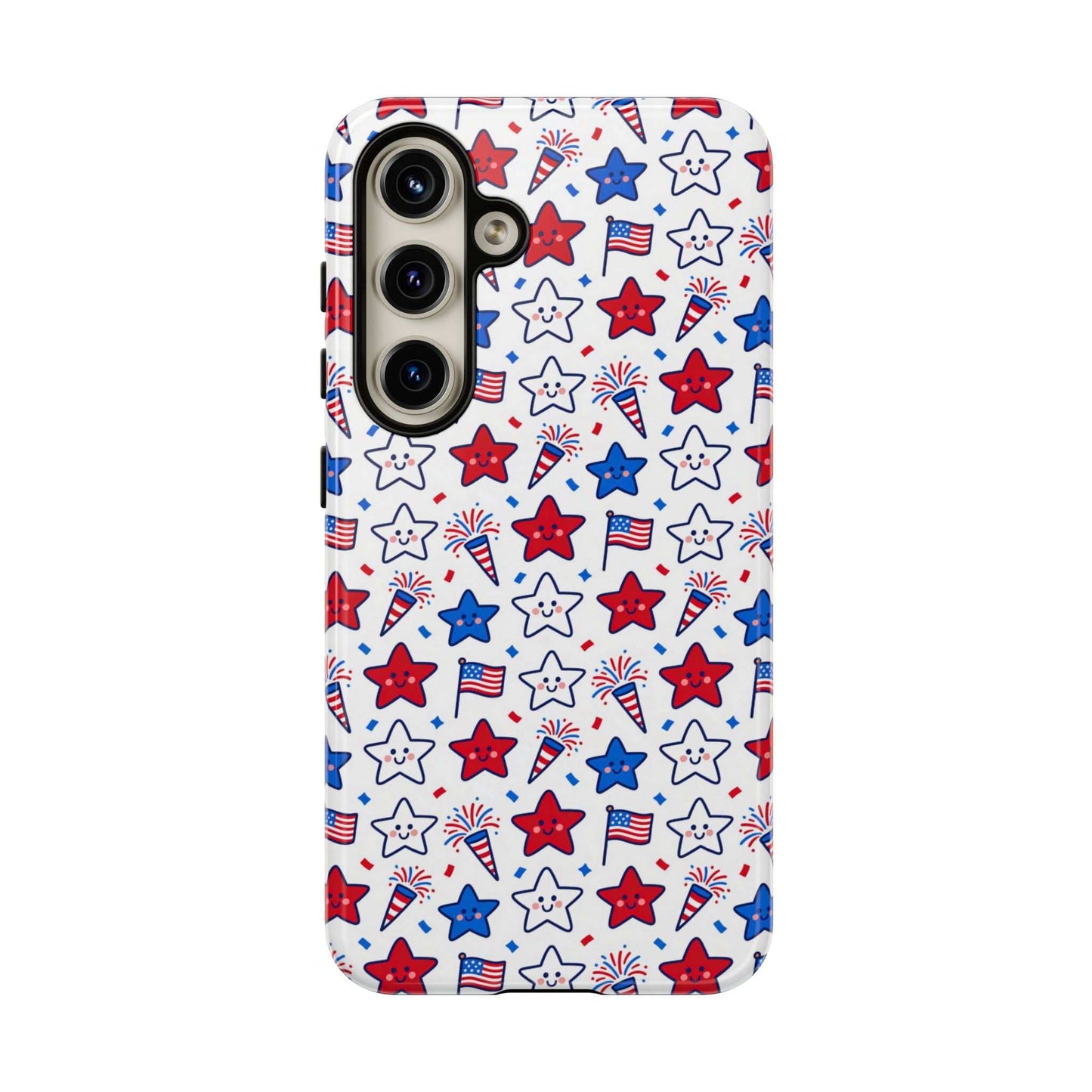 Kawaii 4th of July  Samsung Case – Cute Patriotic Phone Case, Fireworks Design, Shockproof Protective Cover