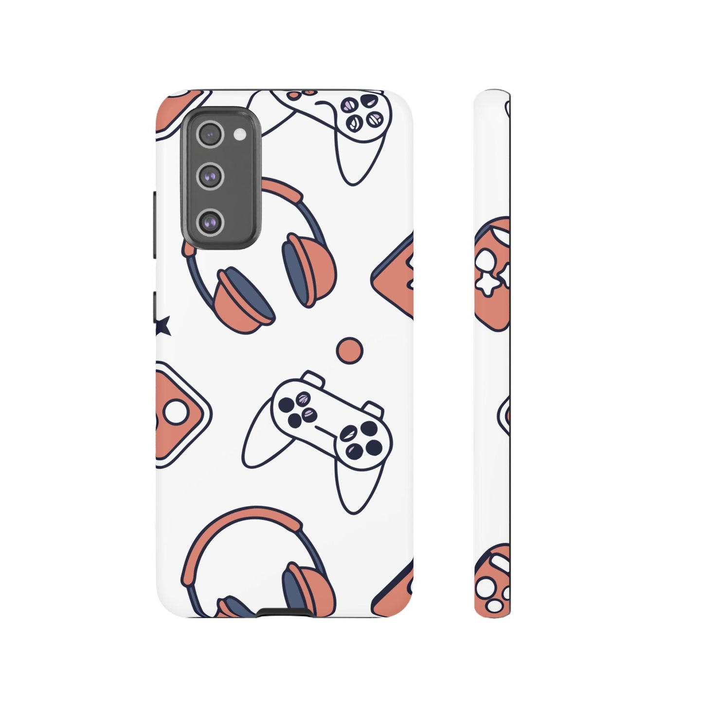 Samsung phone case with gamer design featuring controllers and headphones, durable and impact-resistant Gamer Tough Phone Case