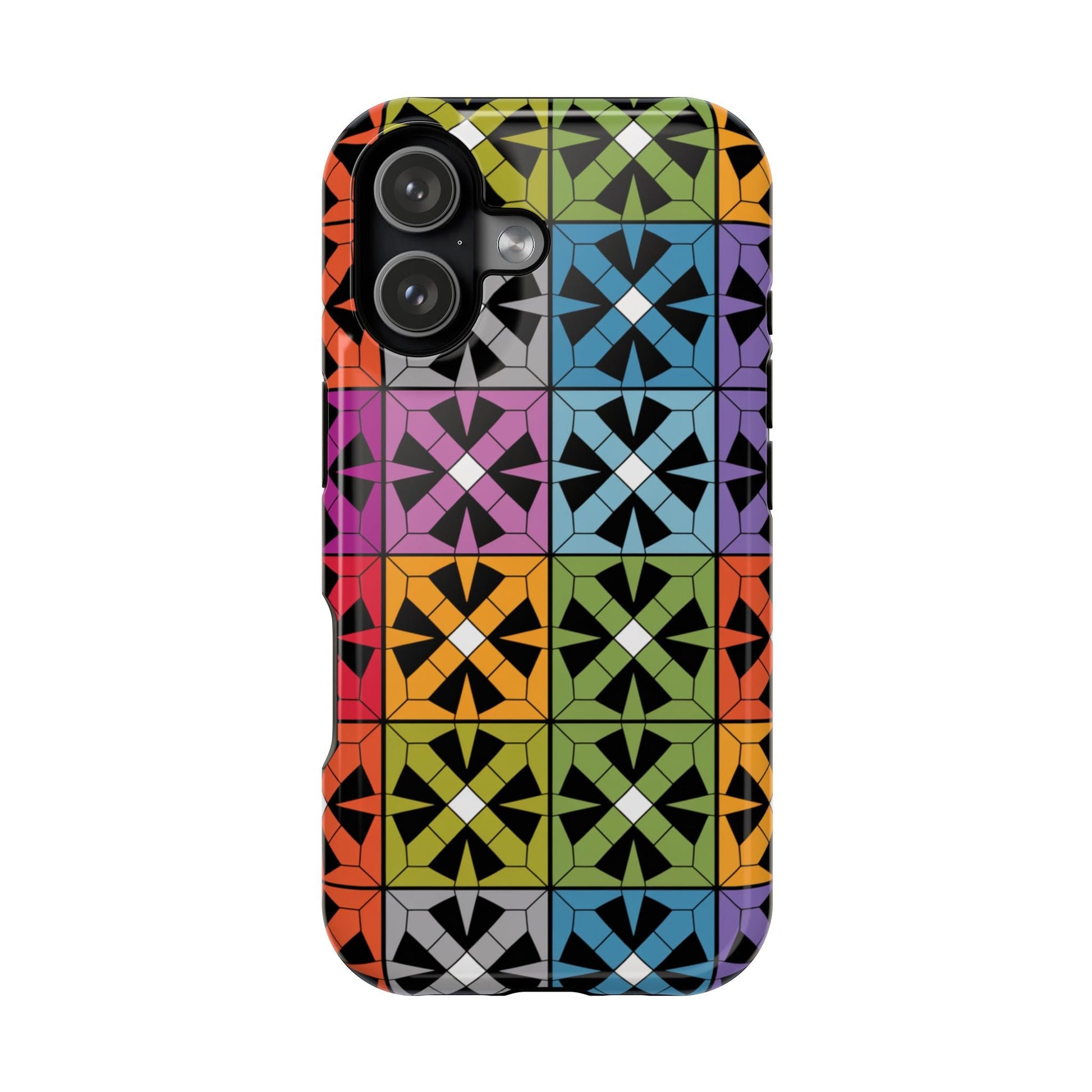 Rainbow Squares iPhone Tough Case with vibrant colorful geometric pattern and durable protective design for iPhone 14, 15, and 16 models