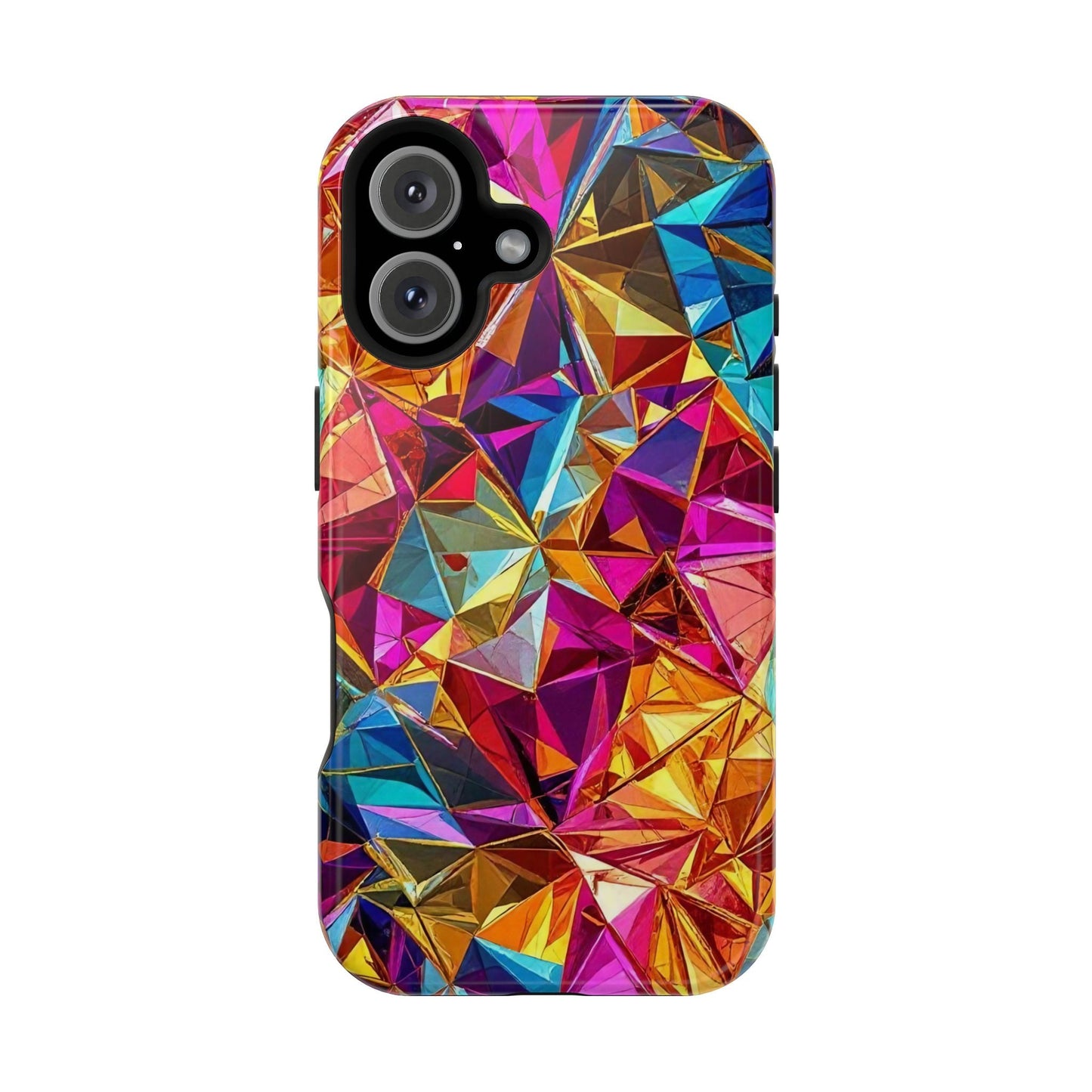 Colorful Rainbow Foil iPhone Tough Case with geometric prism design and MagSafe compatibility
