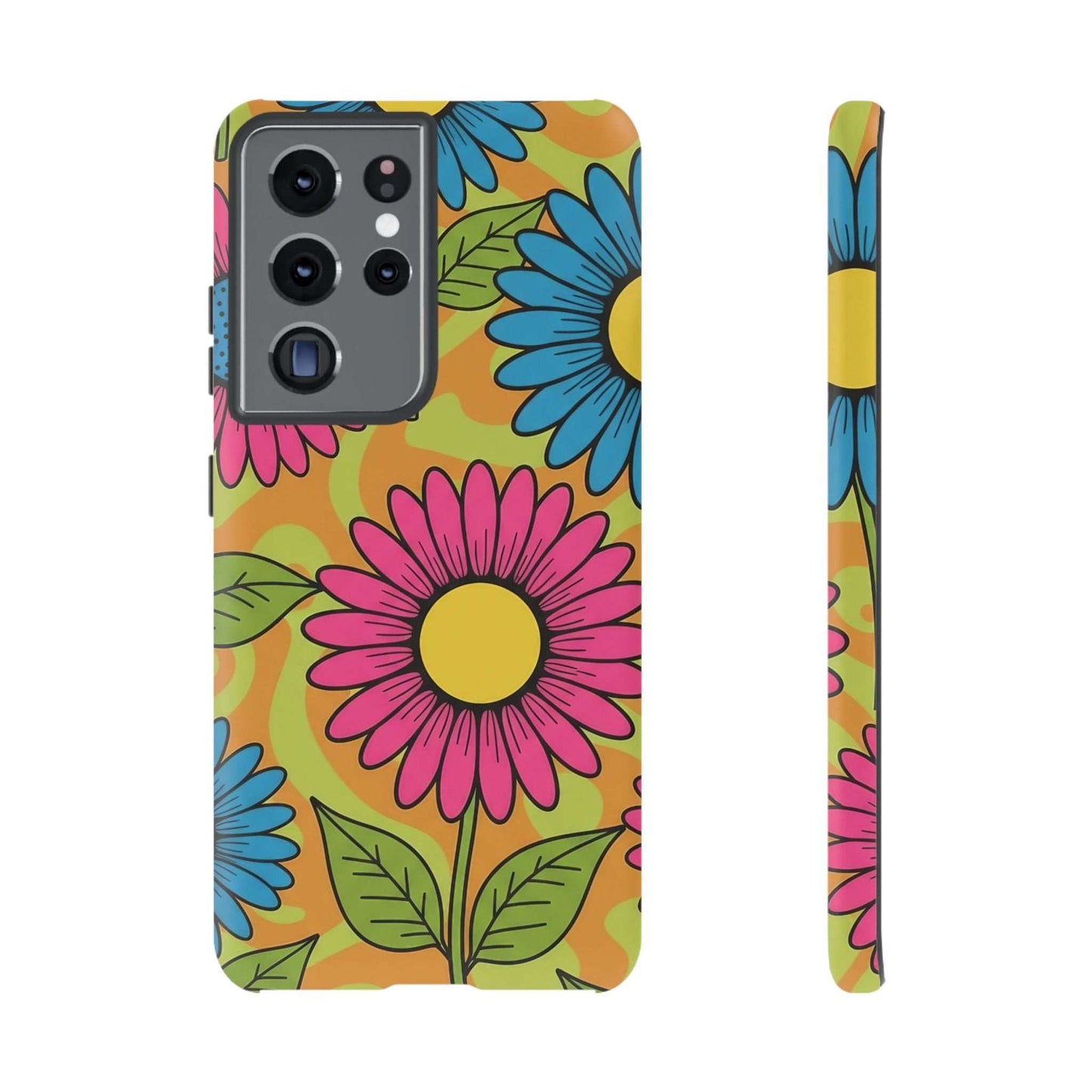Samsung Tough Case with colorful floral design, durable and impact-resistant phone protection with shock-absorbing silicone liner and wireless charging compatibility