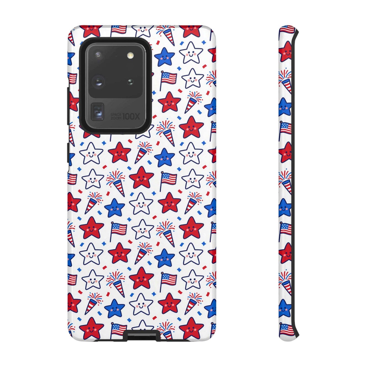 Kawaii 4th of July  Samsung Case – Cute Patriotic Phone Case, Fireworks Design, Shockproof Protective Cover