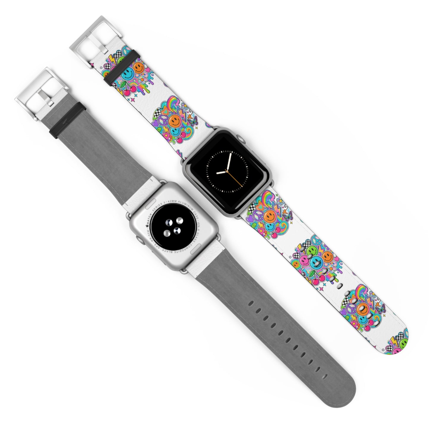 Floral Smiley Watch Band — Colorful Happy Face Apple Watch Strap