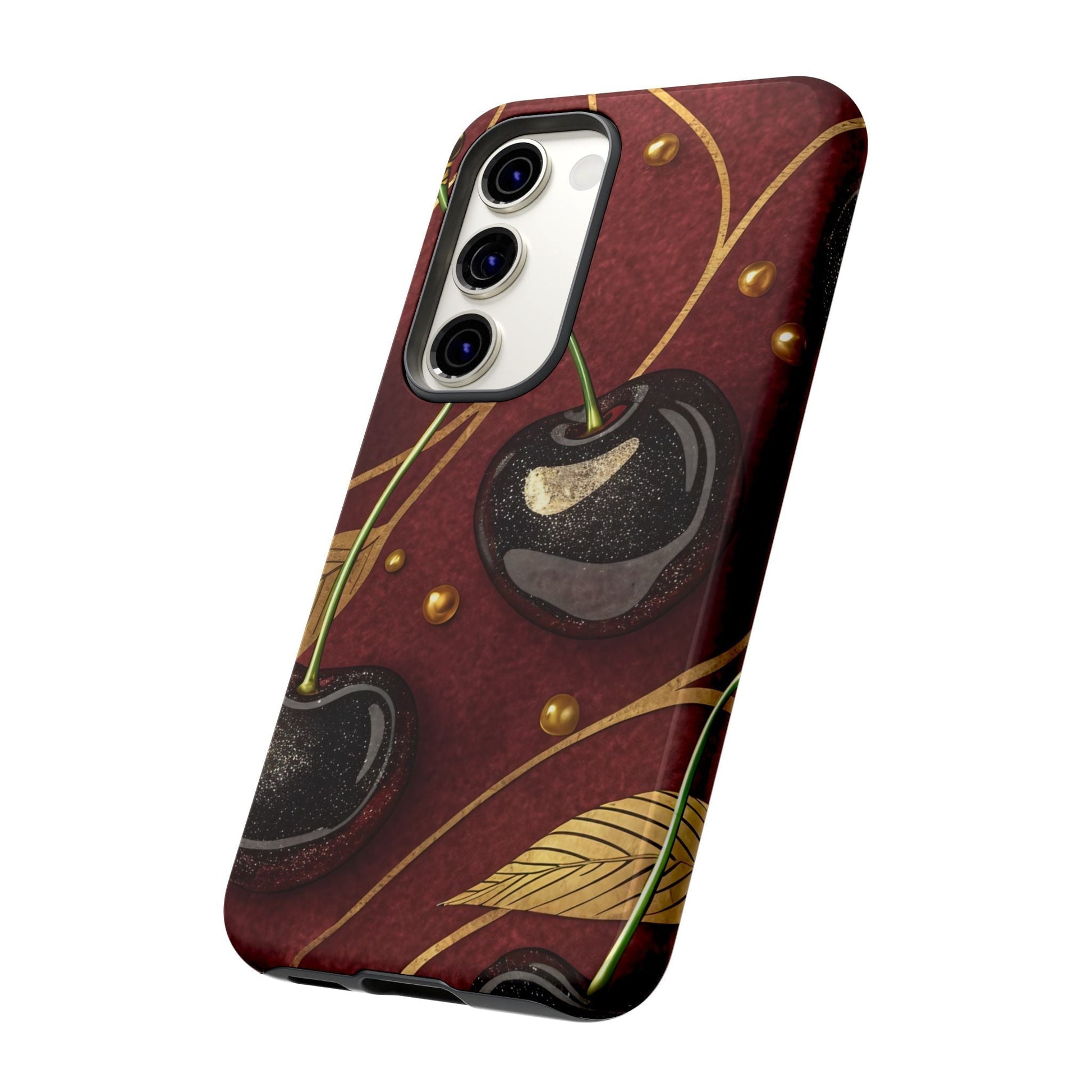 Golden Cherry Samsung Tough Case with 3D cherry design, protective phone cover for drops and scratches