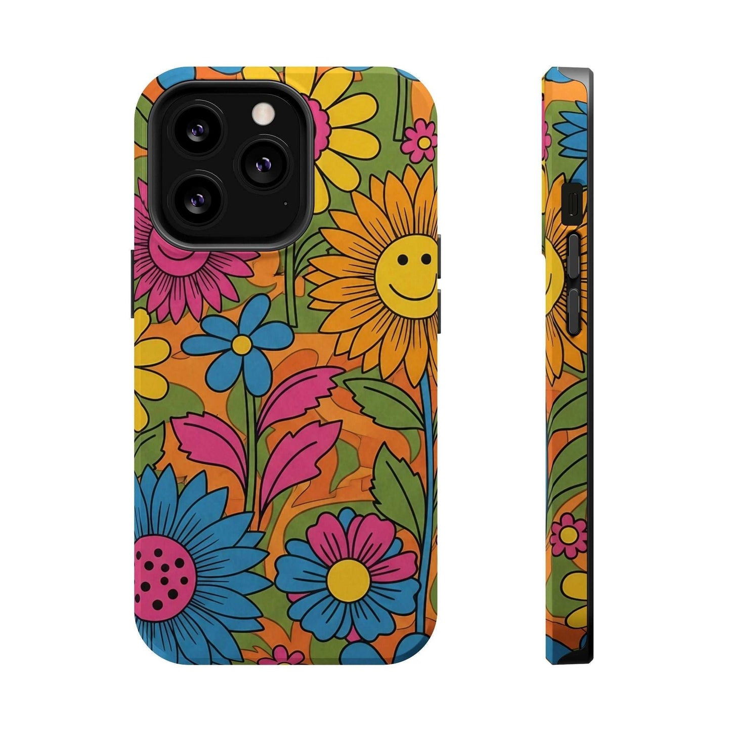 Flower Power iPhone Tough Case with vibrant floral design and durable polycarbonate protection