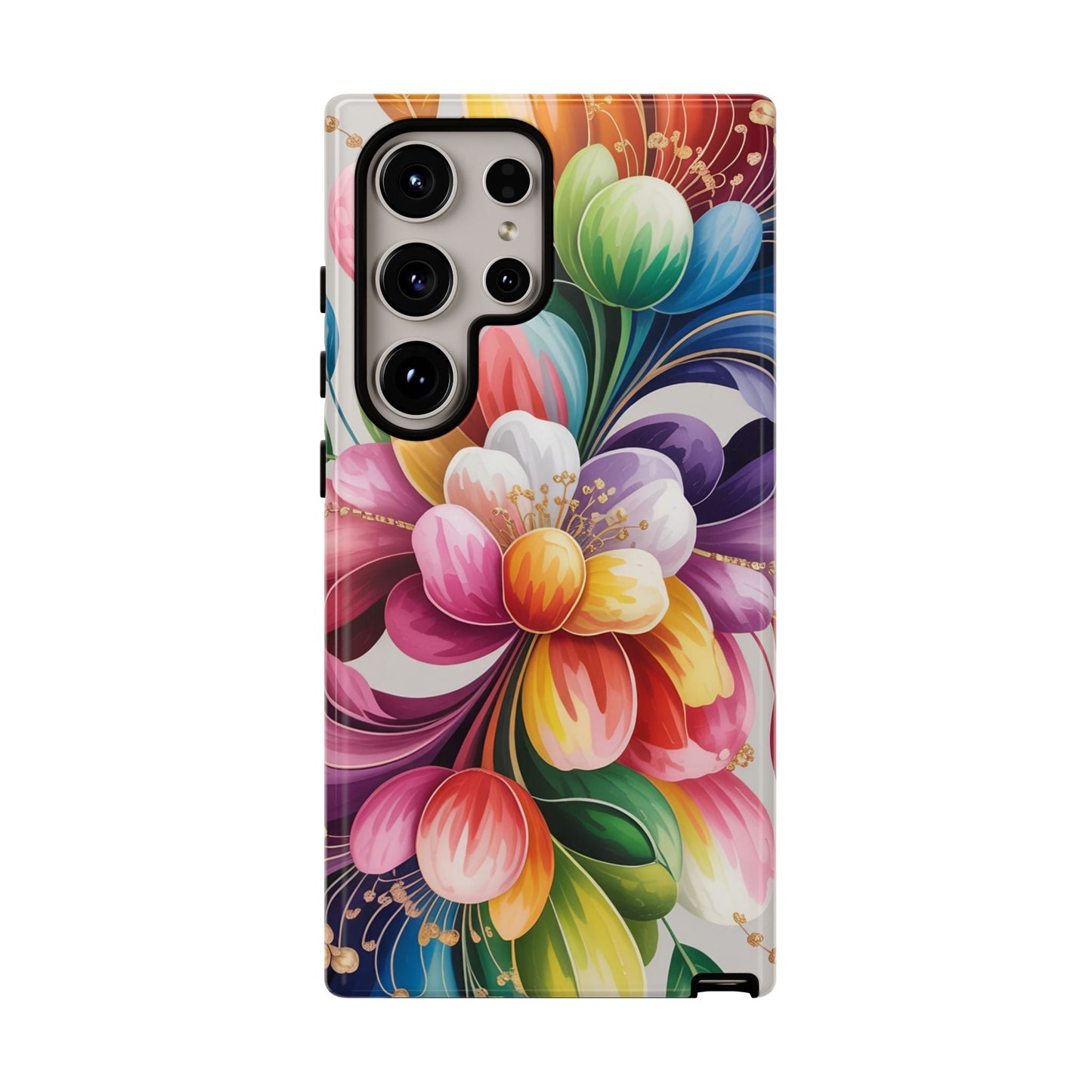 Vibrant floral Samsung case with full ink wrap and durable impact-resistant design
