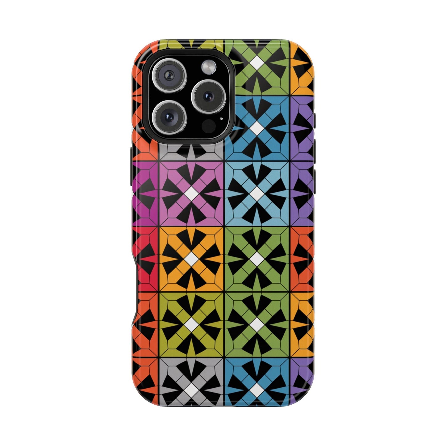 Rainbow Squares iPhone Tough Case with colorful geometric pattern and durable protective design