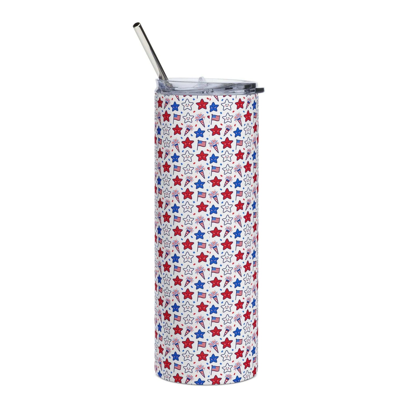 Kawaii 4th of July 20oz Tumbler – Cute Patriotic Stainless Steel Travel Cup with Lid & Straw