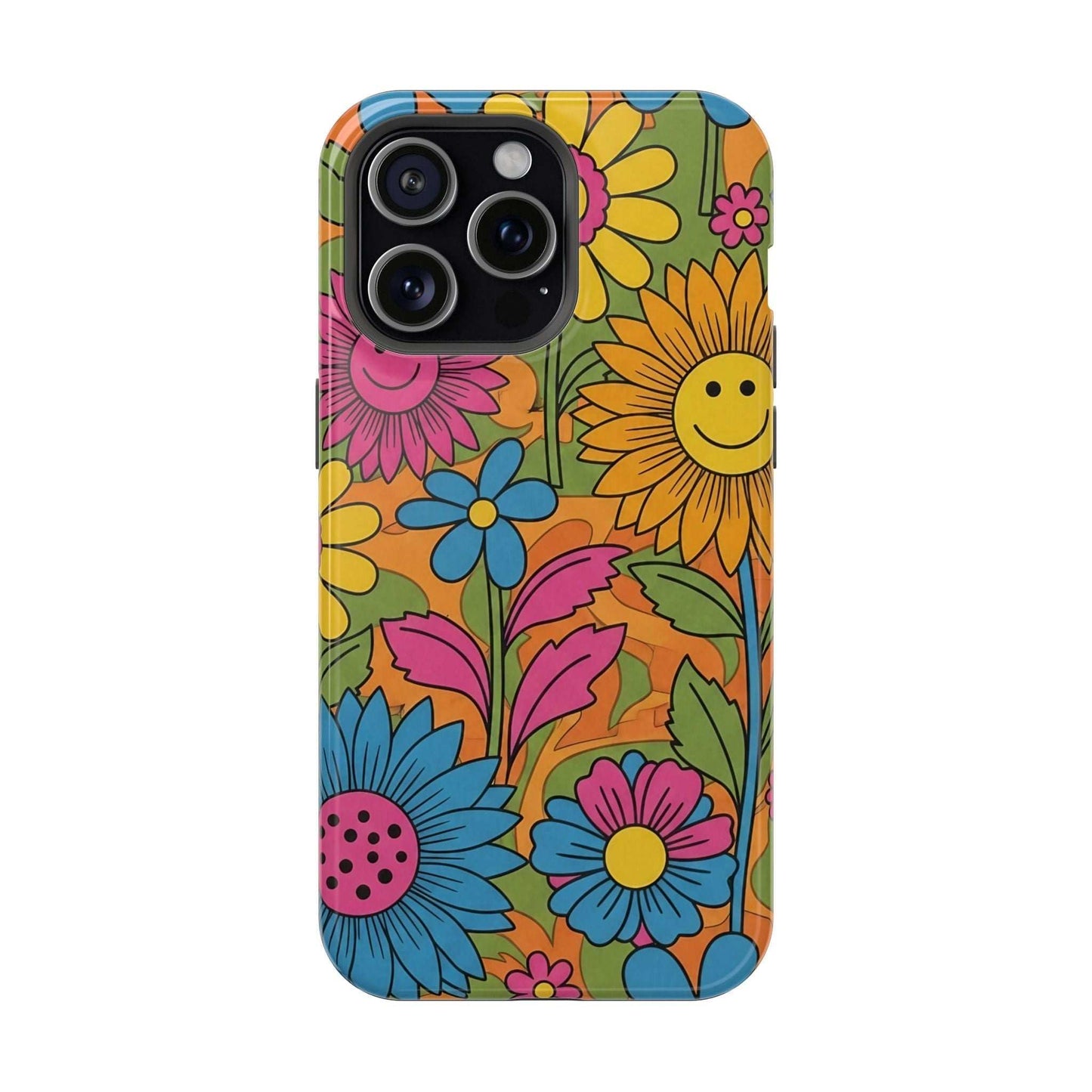 Flower Power iPhone Tough Case with vibrant floral design and durable polycarbonate construction