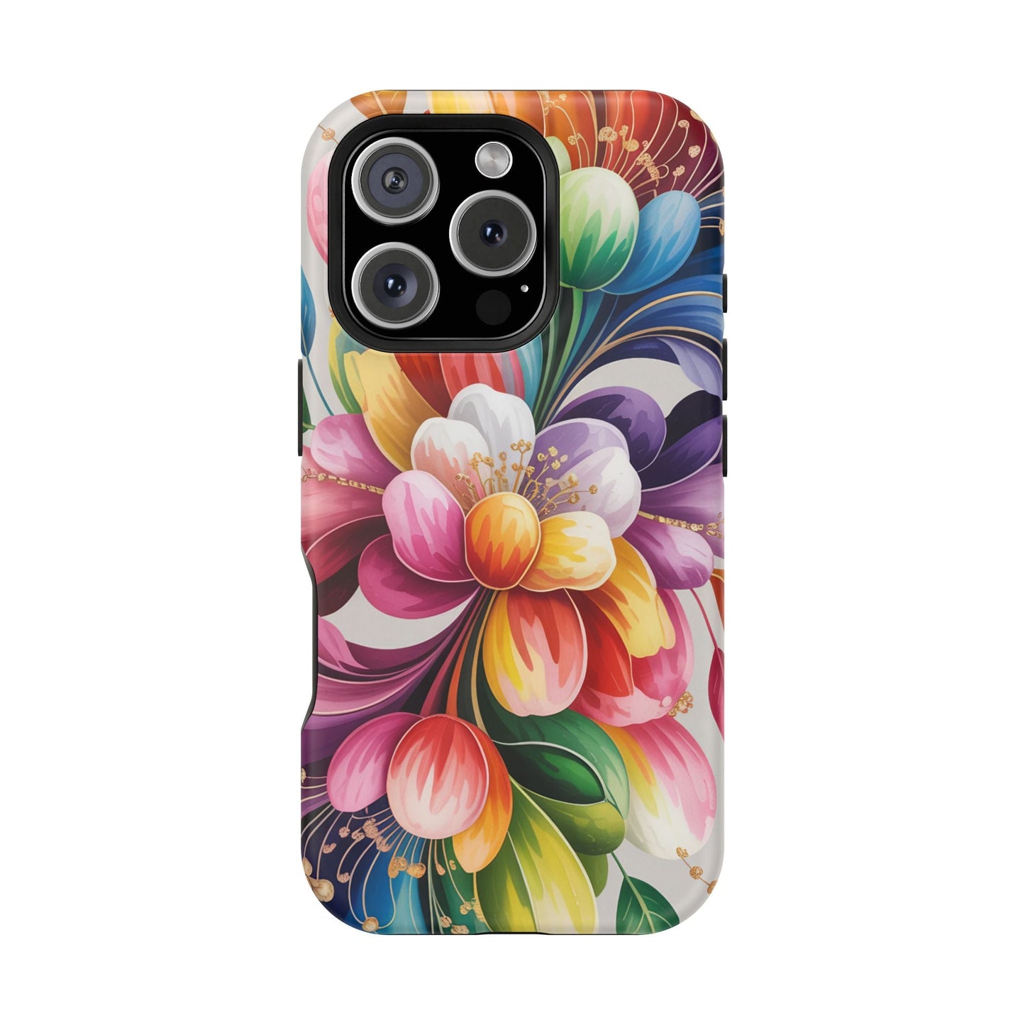 Vibrant Floral iPhone Case with colorful dual-layer protection and MagSafe compatibility