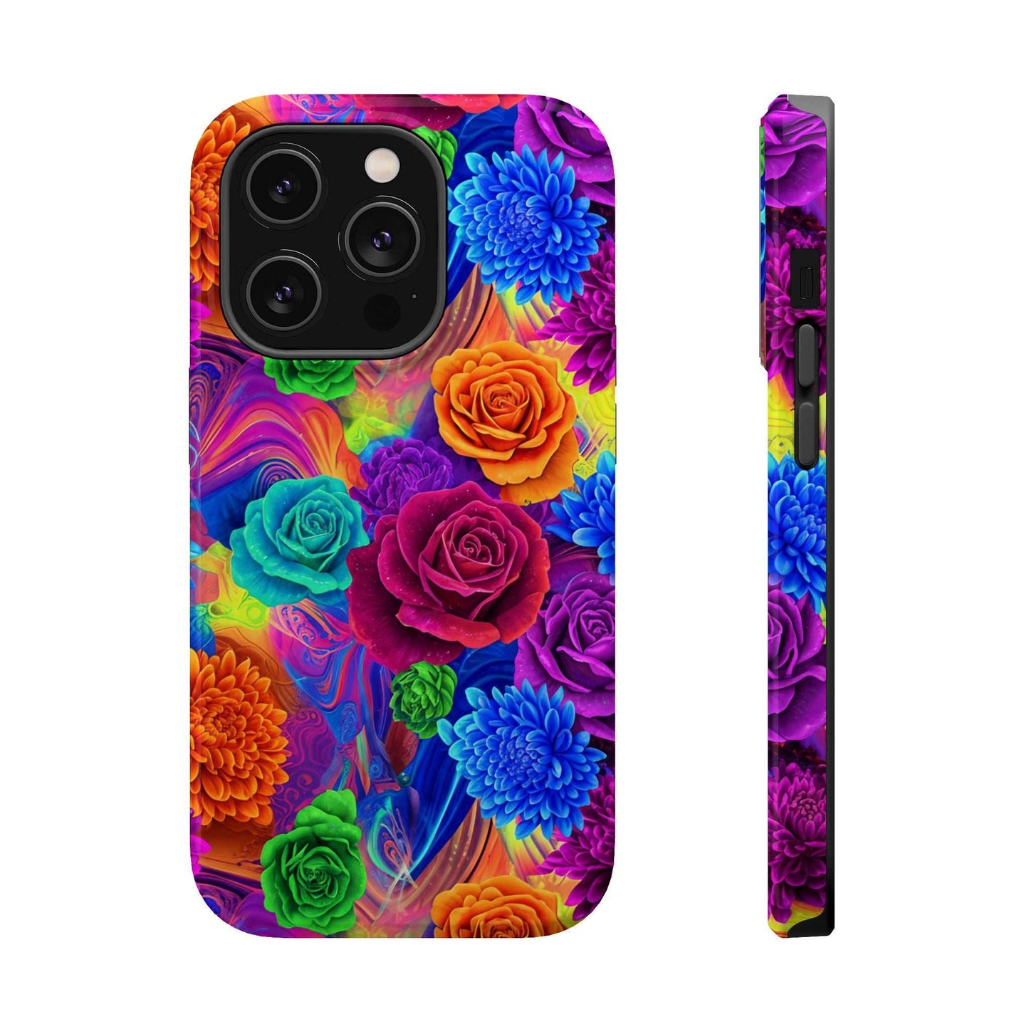 Vibrant floral iPhone tough case with MagSafe compatibility and shock-absorbing protection