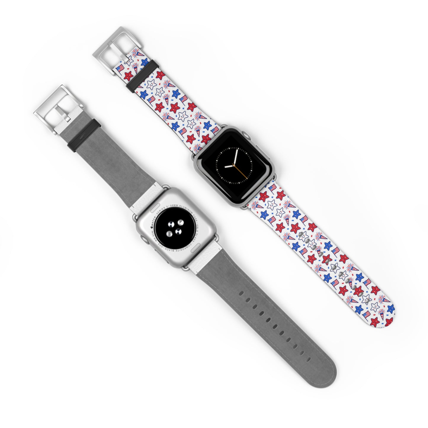 Kawaii 4th of July Apple Watch Band – Cute Patriotic Faux Leather Strap for Apple Watch Series 1–9, SE & Ultra