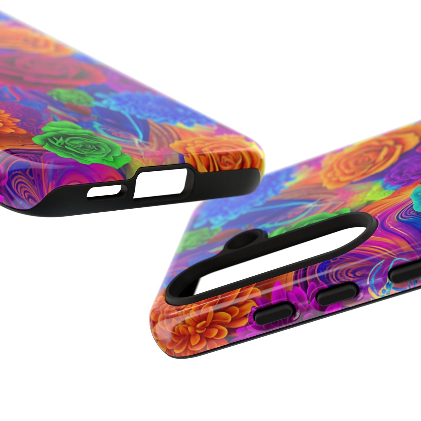 Vibrant floral Samsung phone case with colorful seamless pattern and durable shock-absorbing design