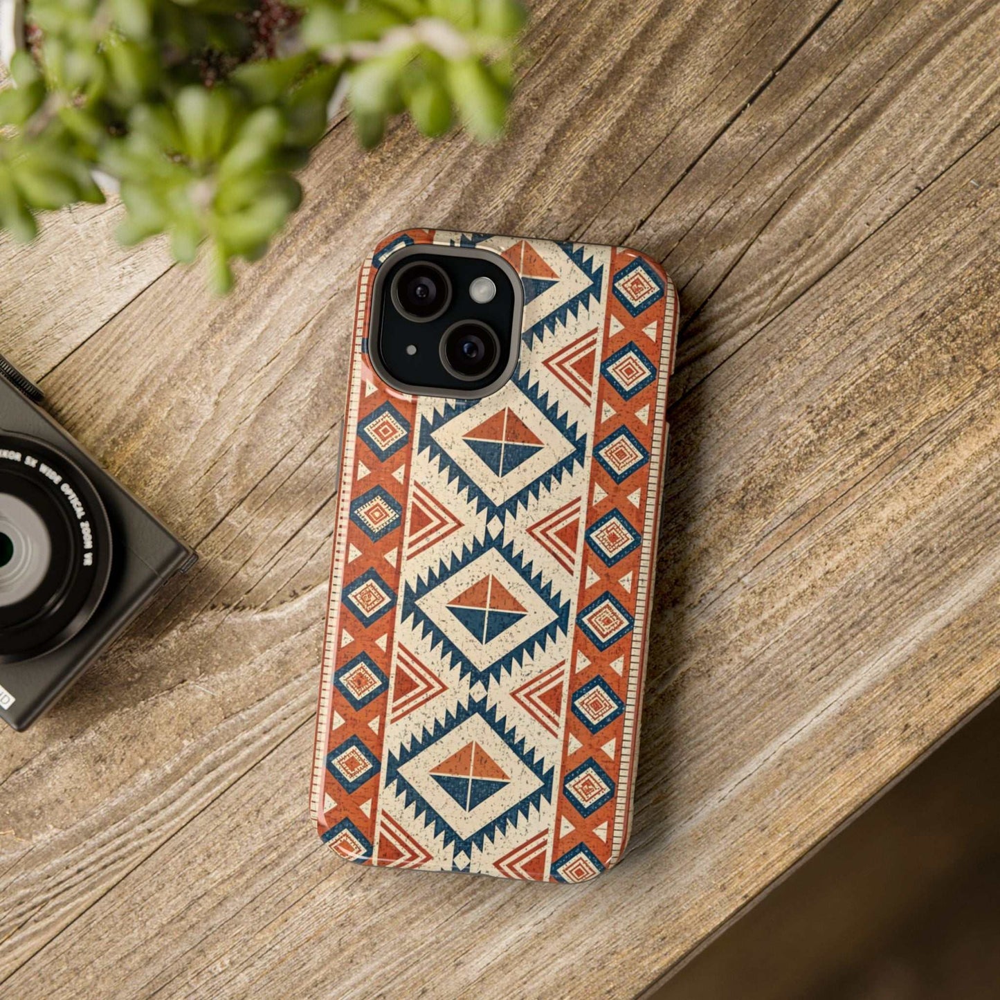 iPhone case with durable tribal inspired geometric pattern and magnetic tough protection