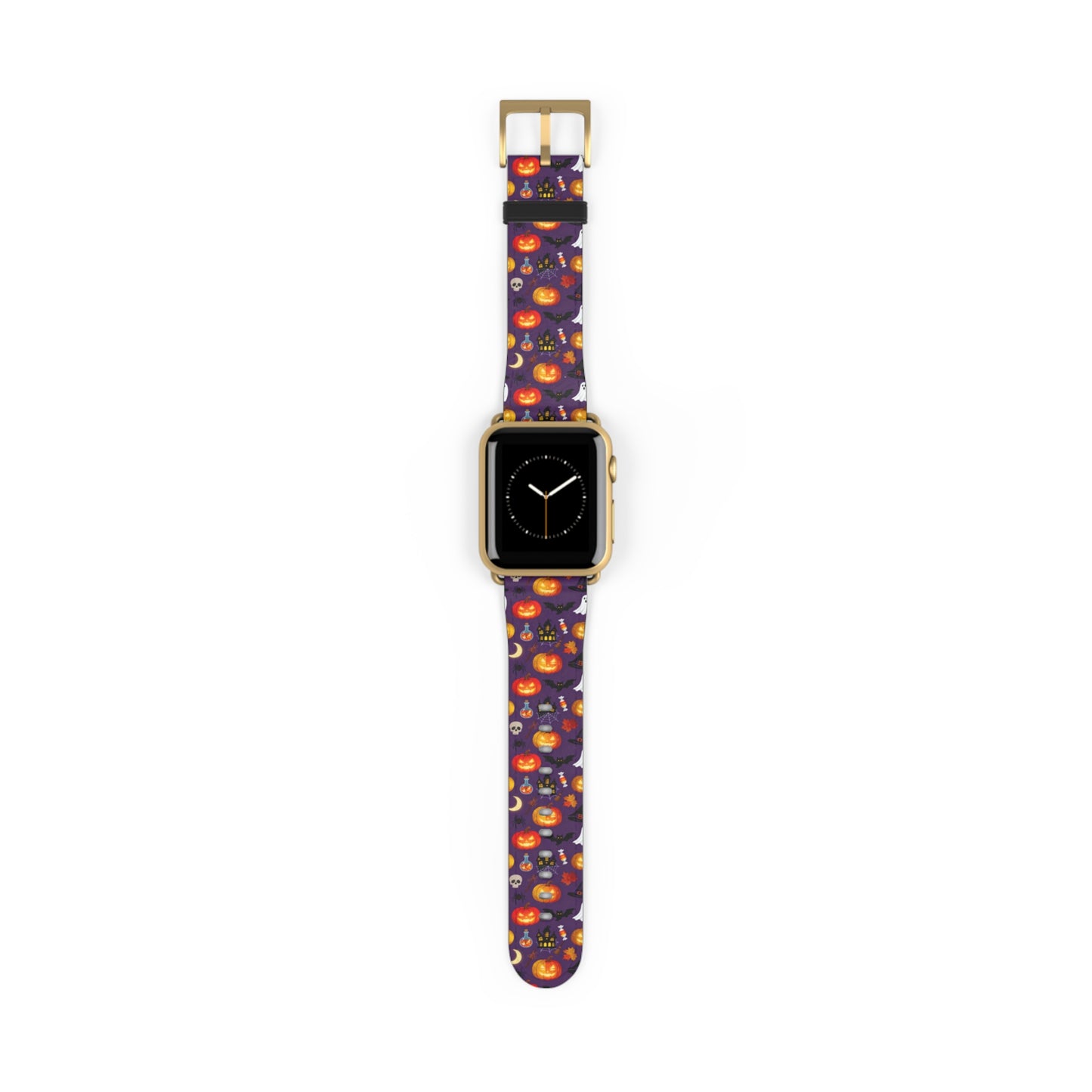 Halloween Pumpkin Pattern Watch Band — Spooky Orange Jack-O'-Lantern Apple Watch Strap