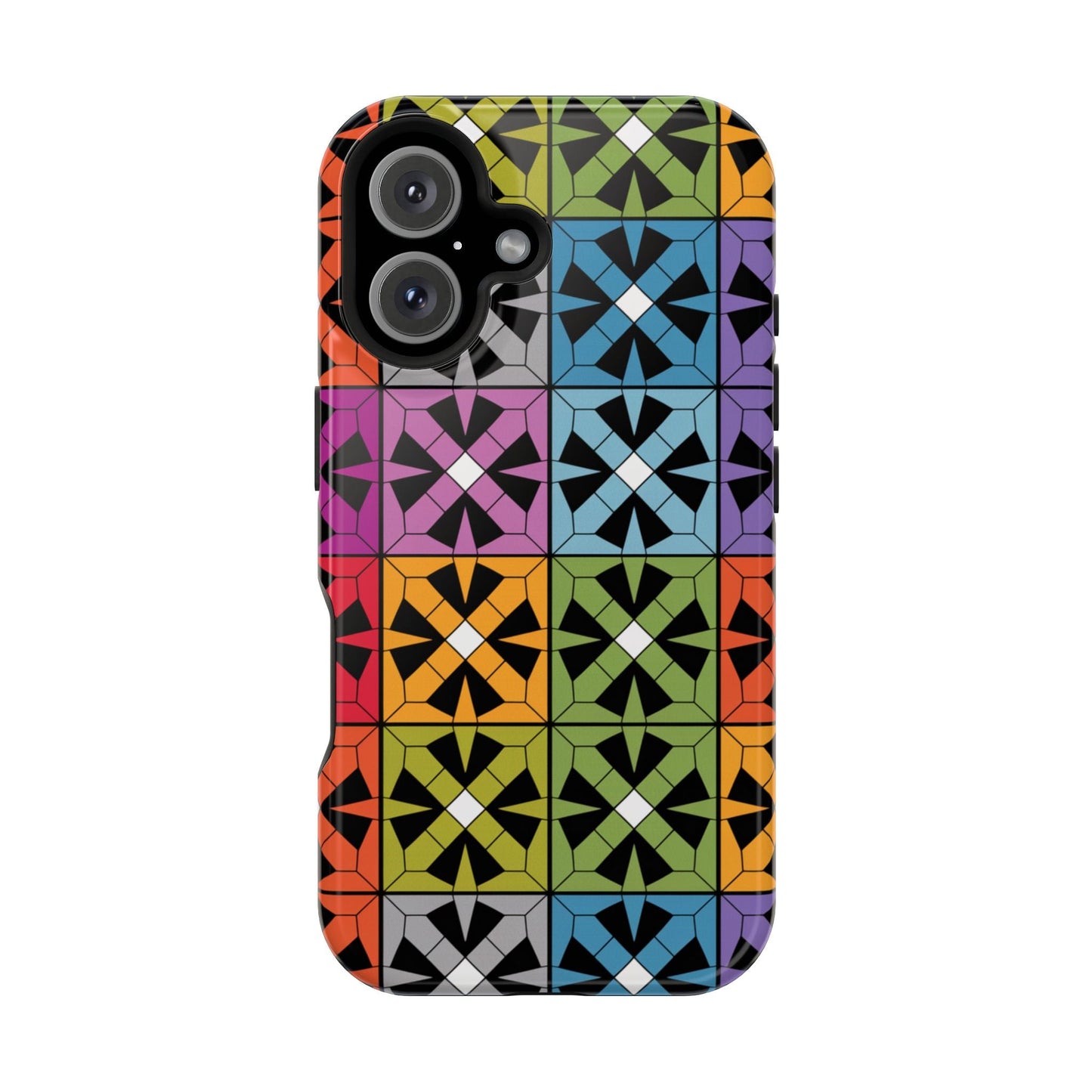 Rainbow Squares iPhone Tough Case with bold colorful geometric pattern and durable protective design