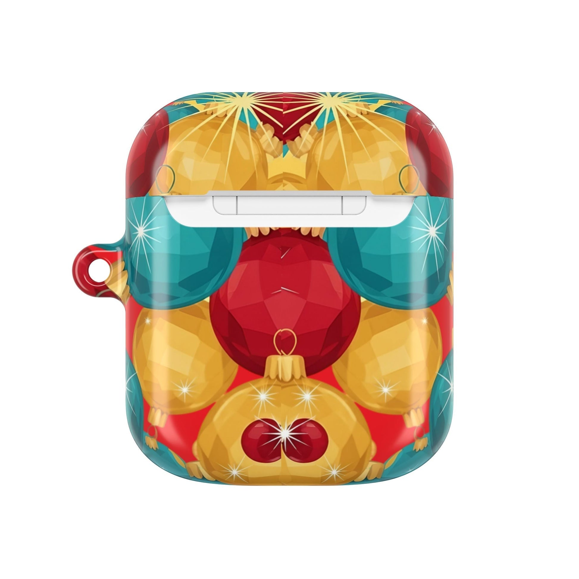 Christmas-themed bulb AirPod case with colorful ornament design and durable polycarbonate protection