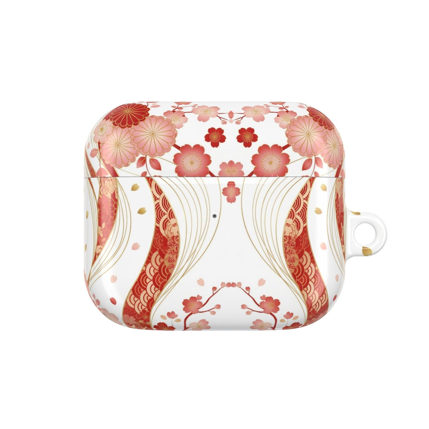 Red Golden Flower AirPod Case with floral design and glossy finish for stylish protection and easy charging