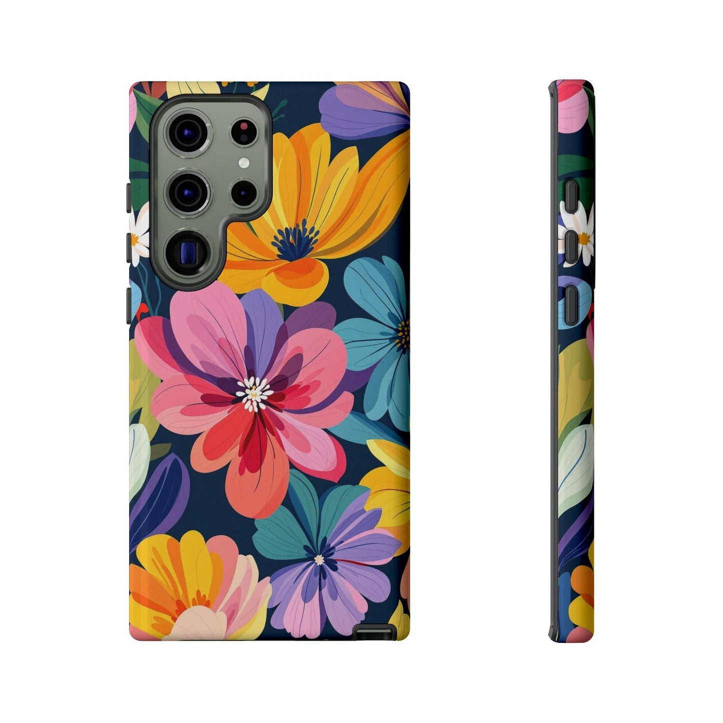 Colorful Floral Samsung Phone Case with vibrant flower design and shock-absorbing silicone liner