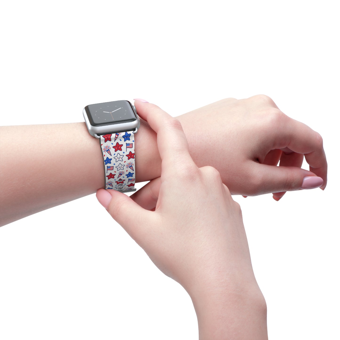Kawaii 4th of July Apple Watch Band – Cute Patriotic Faux Leather Strap for Apple Watch Series 1–9, SE & Ultra