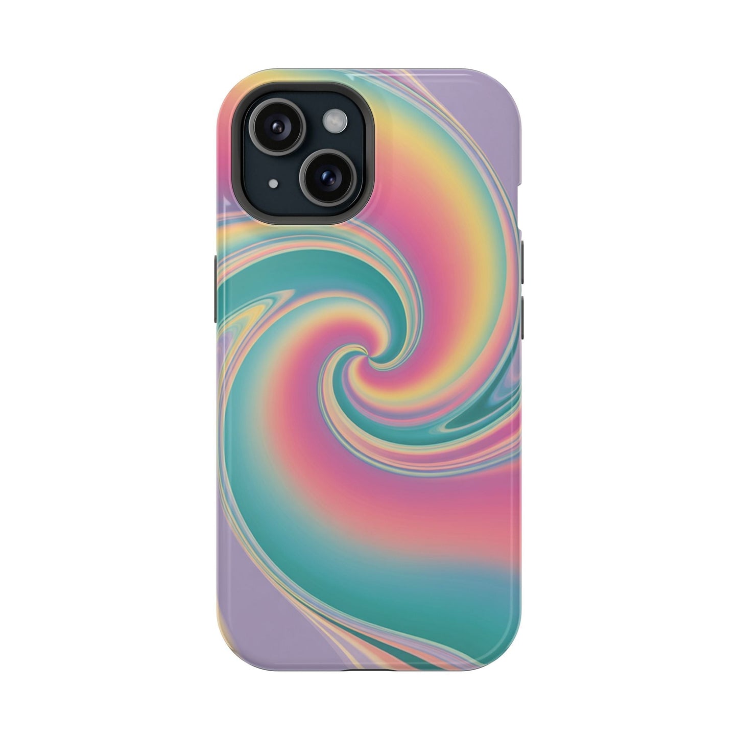 Vibrant Cotton Candy iPhone tough case with pastel swirl design and protective dual-layer construction