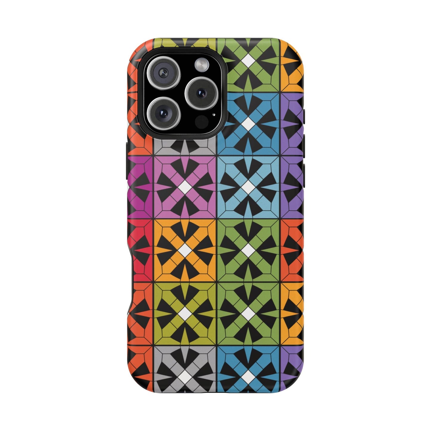 Rainbow Squares iPhone Tough Case with colorful geometric pattern and durable dual-layer protection