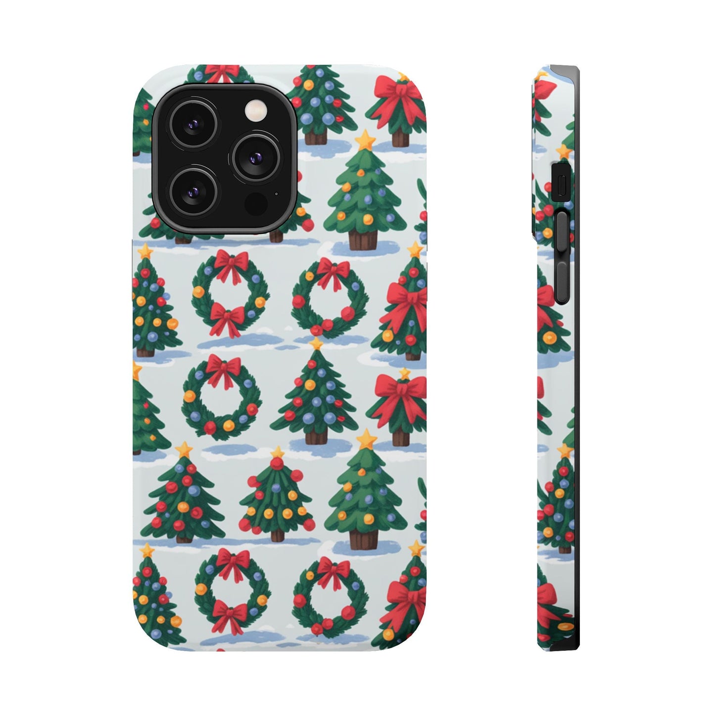 iPhone case with festive Holiday Tree and Wreath design for Christmas protection and style