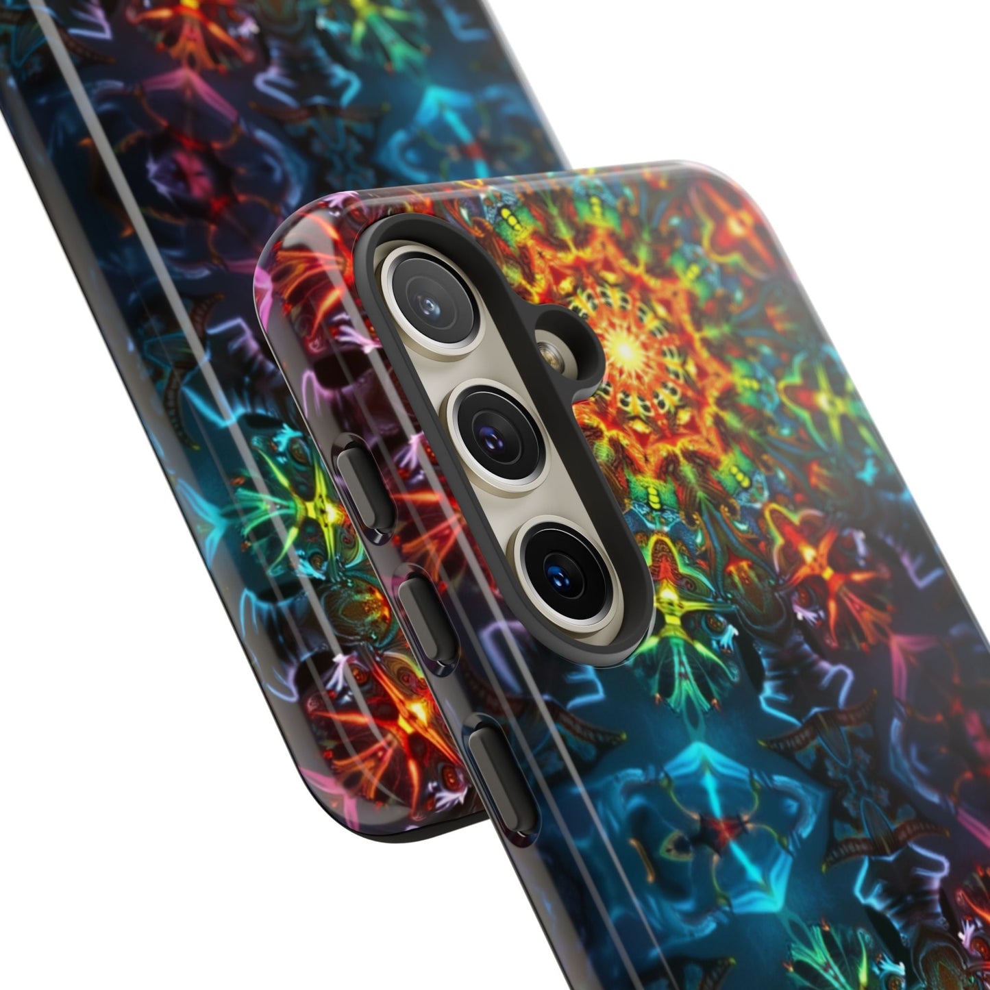 Abstract Kaleidoscope Samsung phone case with vibrant, colorful, and detailed 3D kaleidoscope design, offering stylish protection for Samsung Galaxy models.