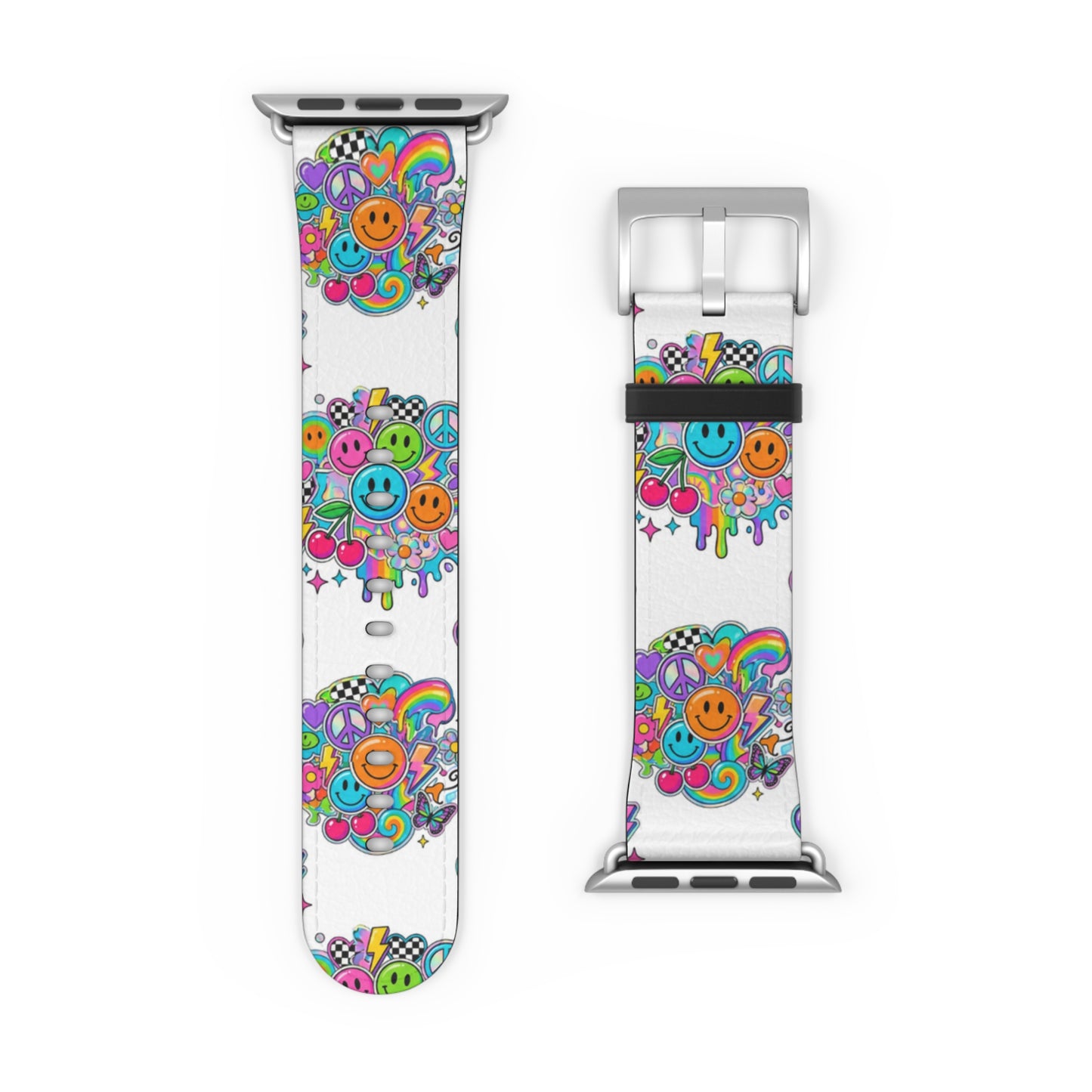 Floral Smiley Watch Band — Colorful Happy Face Apple Watch Strap