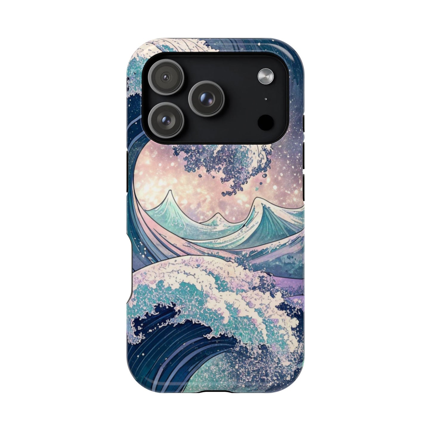 iPhone case with Crashing Waves Design, magnetic MagSafe® compatible protective cover with dual-layer defense and glossy finish