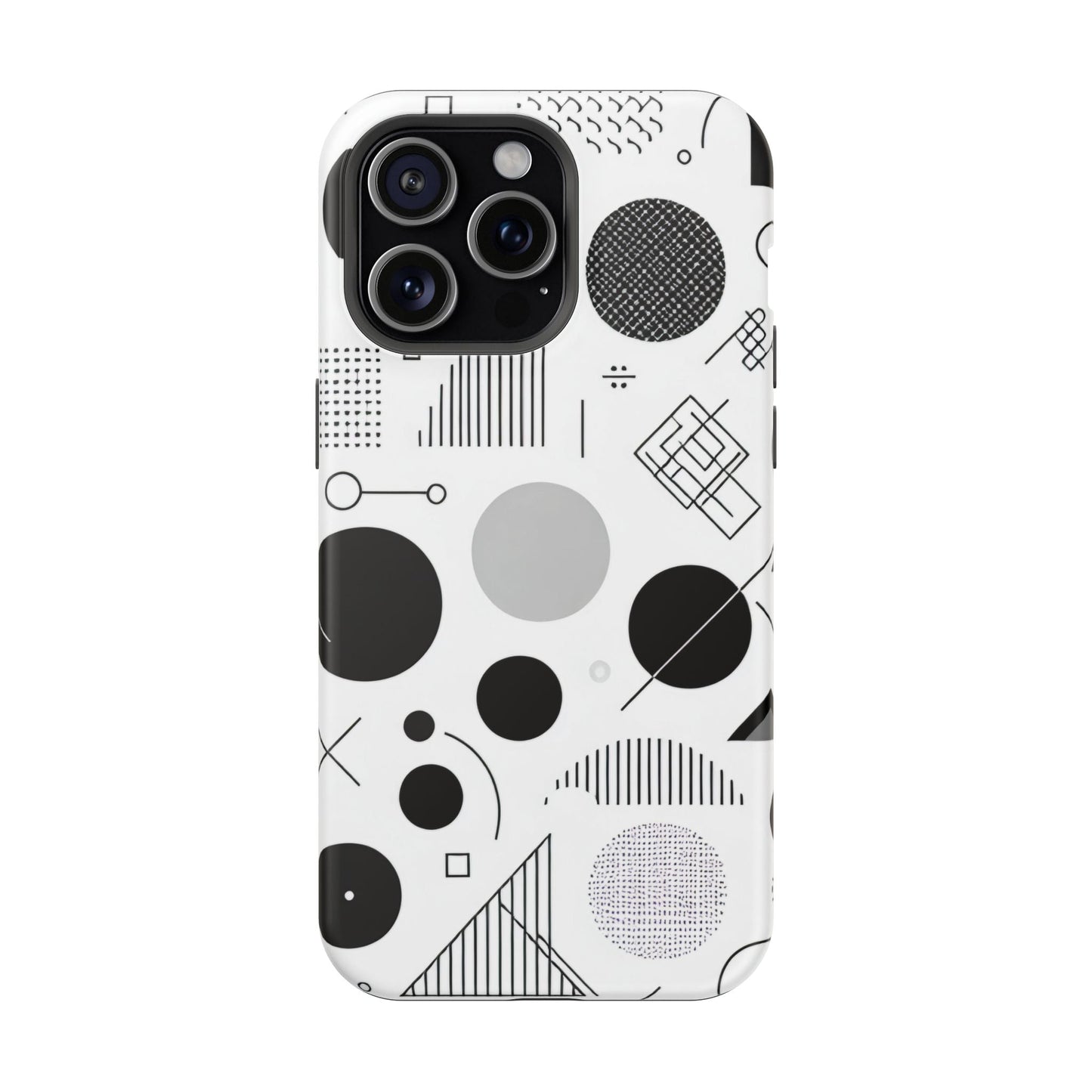 Black and White Abstract Art iPhone case with modern minimalist geometric design and protective dual-layer construction