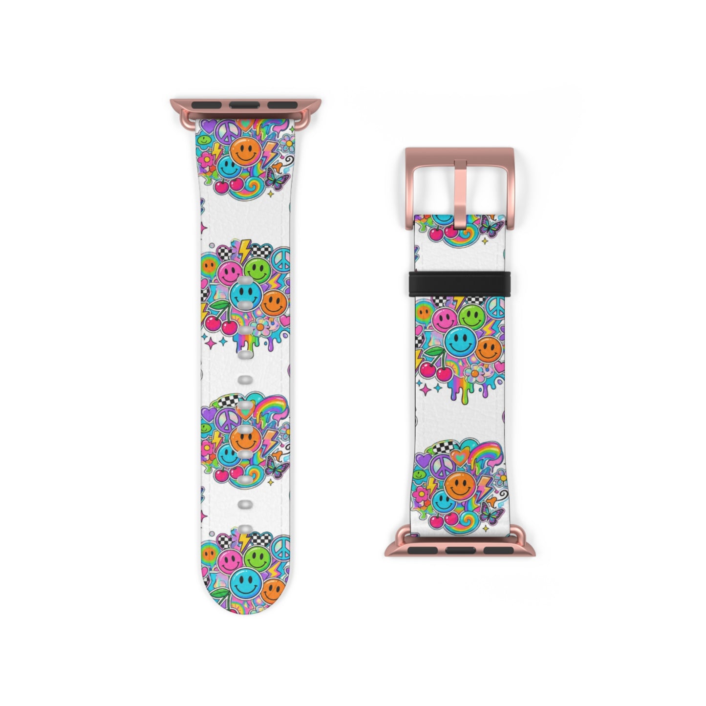 Floral Smiley Watch Band — Colorful Happy Face Apple Watch Strap