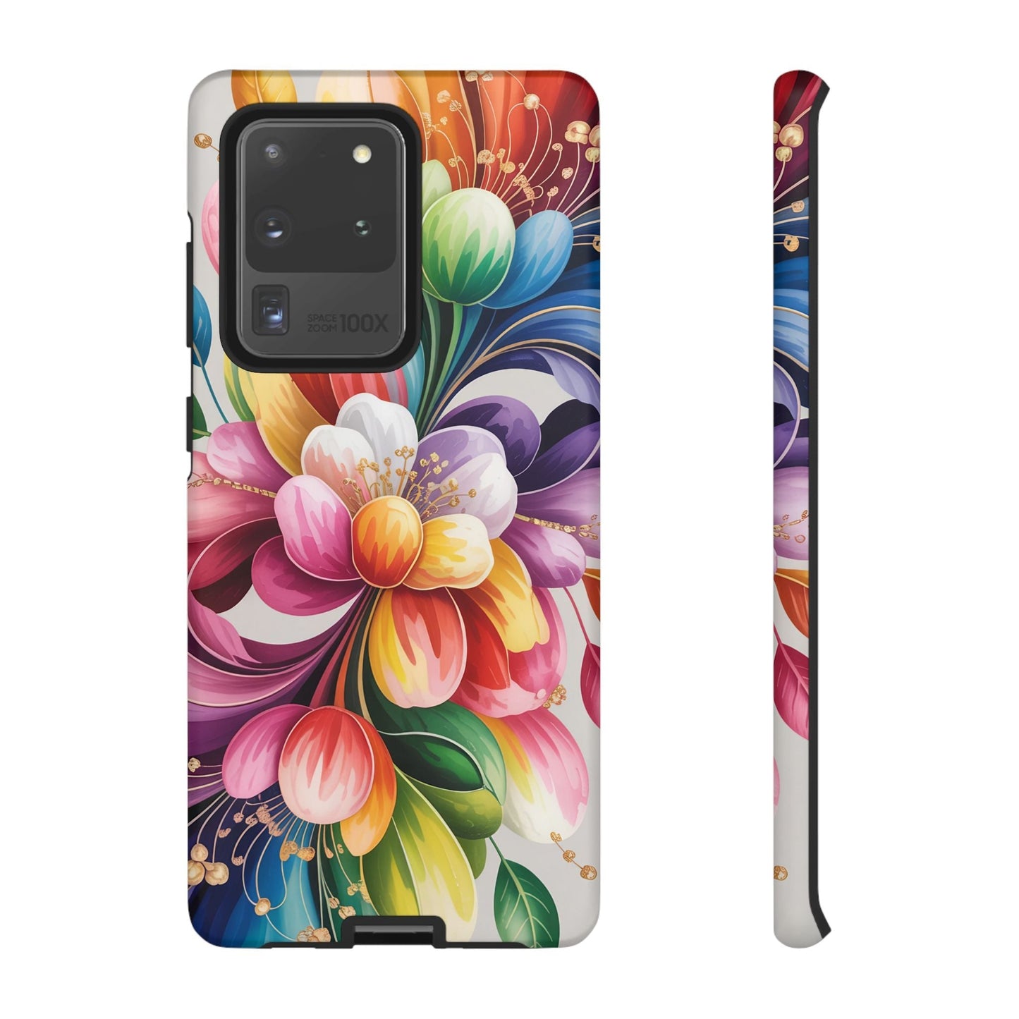 Vibrant floral Samsung phone case with durable impact-resistant design and colorful full ink wrap