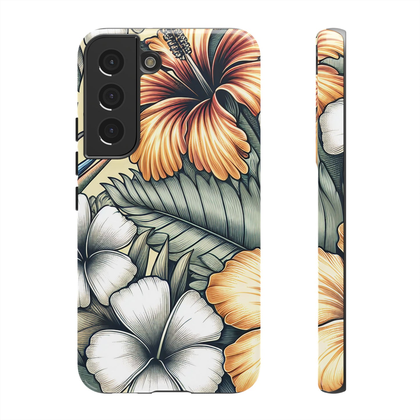 Golden Tropical Floral Design Samsung Phone Case