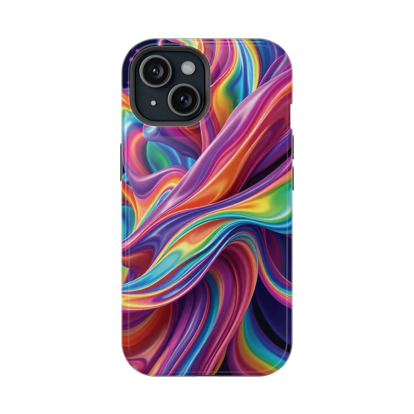 Colorful wrapping rainbow design tough iPhone case with durable dual-layer protection and MagSafe compatibility