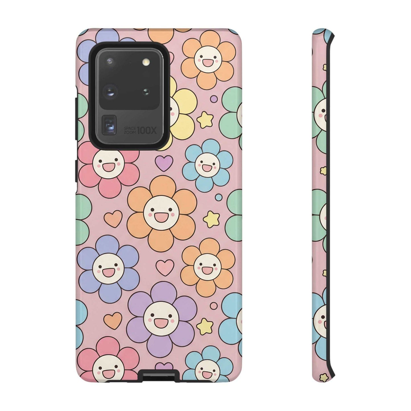 Happy Flower Samsung Phone Case with colorful smiling floral design and dual-layer protection for Samsung phones
