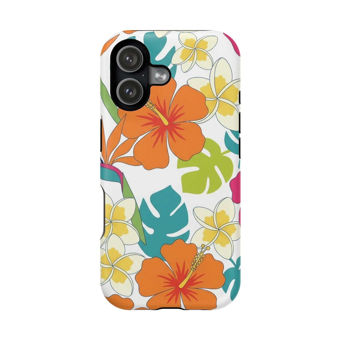 Orange floral iPhone case with magnetic impact-resistant dual-layer protection and vibrant print