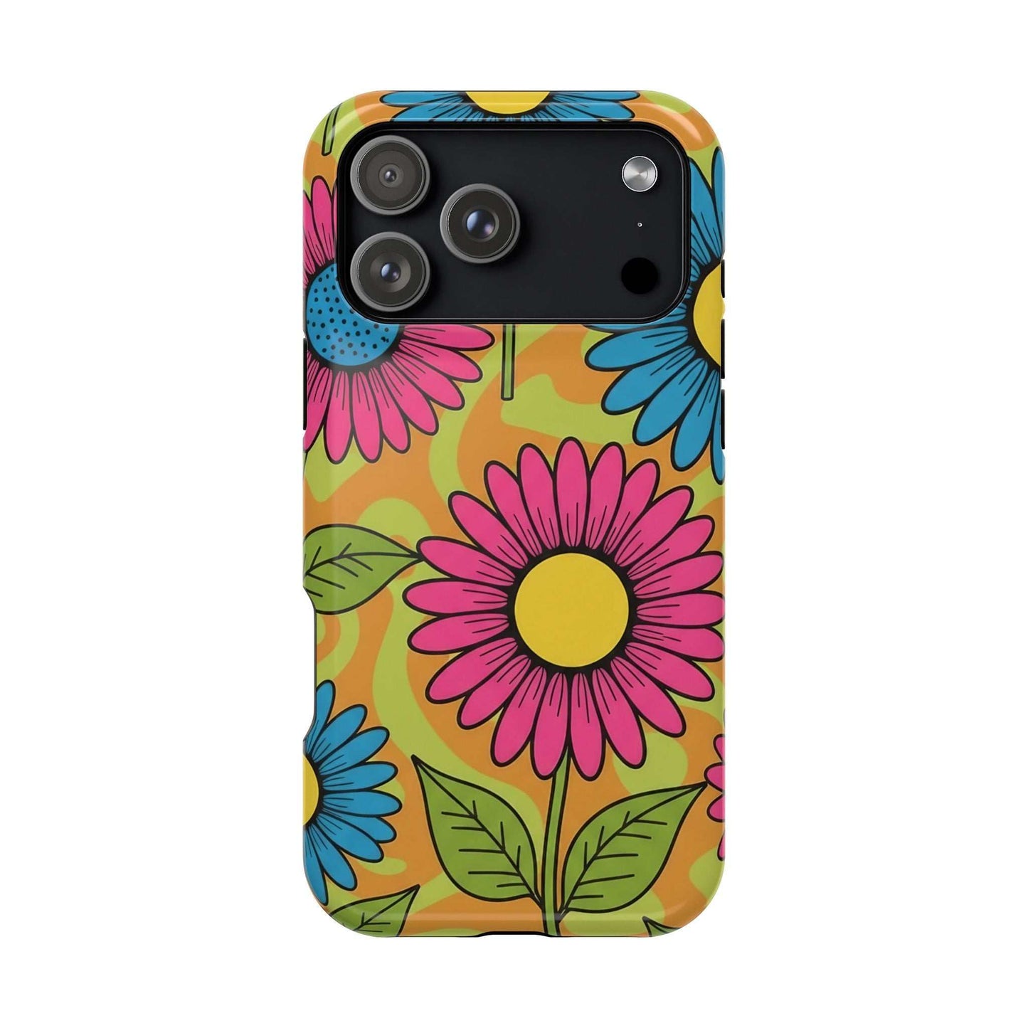 Flower Child iPhone Tough Case with colorful floral design, magnetic and impact-resistant phone protection
