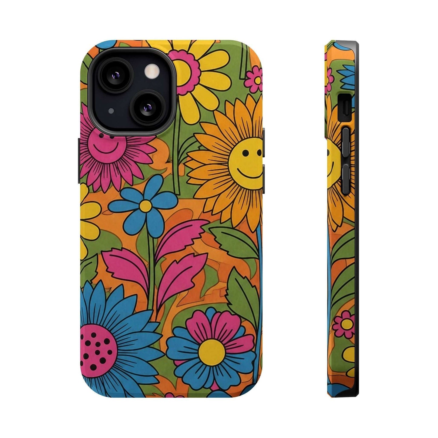 Flower Power iPhone Tough Case with vibrant floral design and durable polycarbonate construction