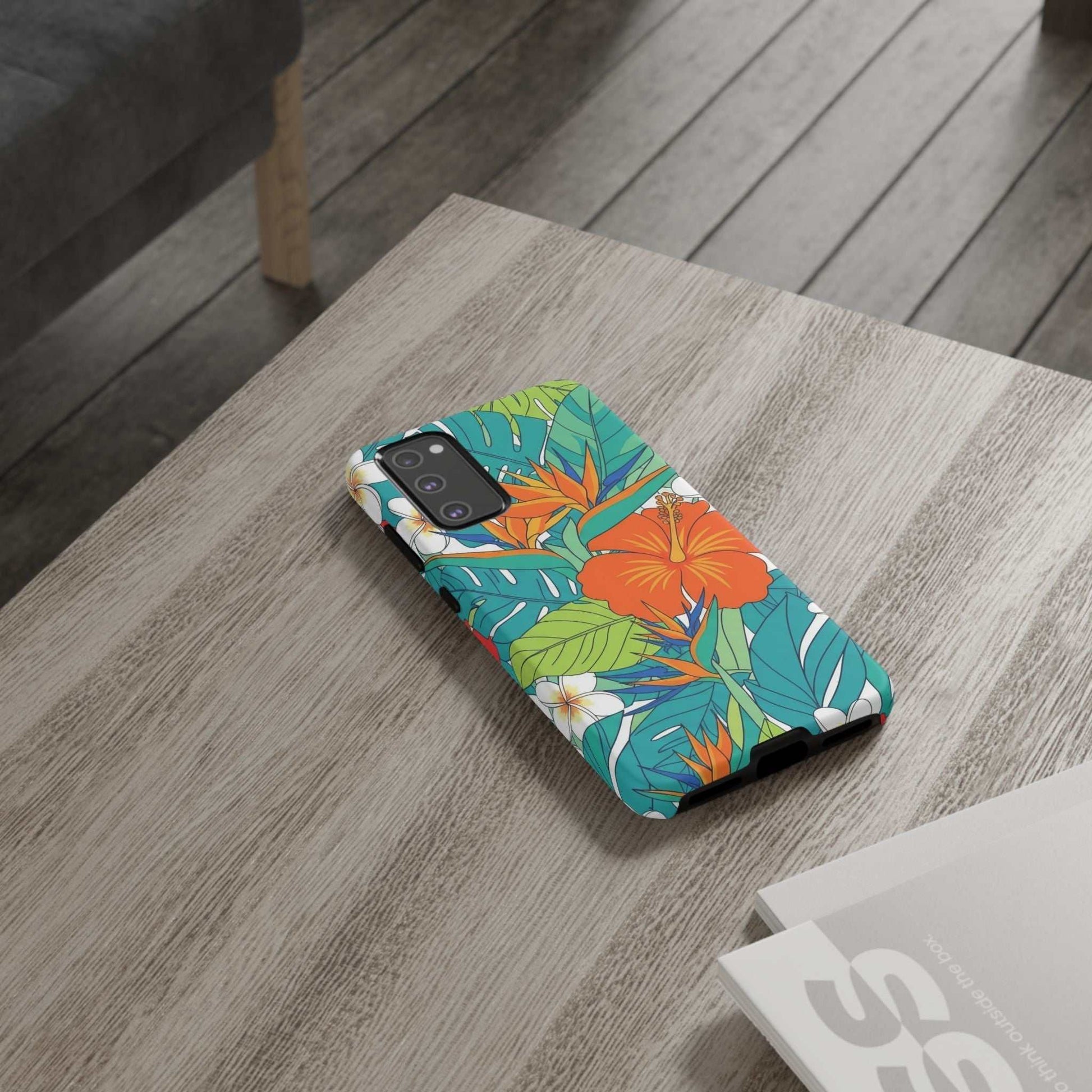 Vibrant Floral Samsung Case with colorful tropical flower design and protective dual-layer construction