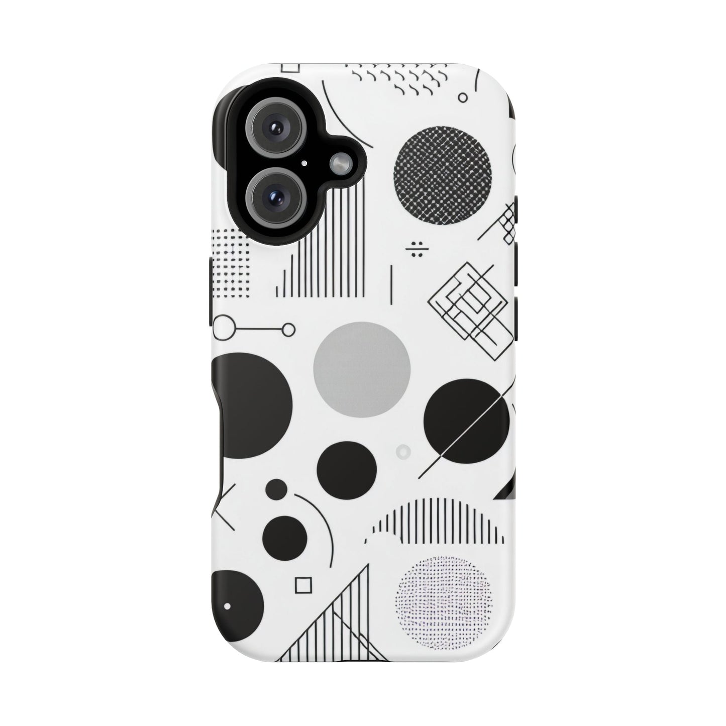 black and white abstract art iPhone case with modern geometric design and protective dual-layer construction