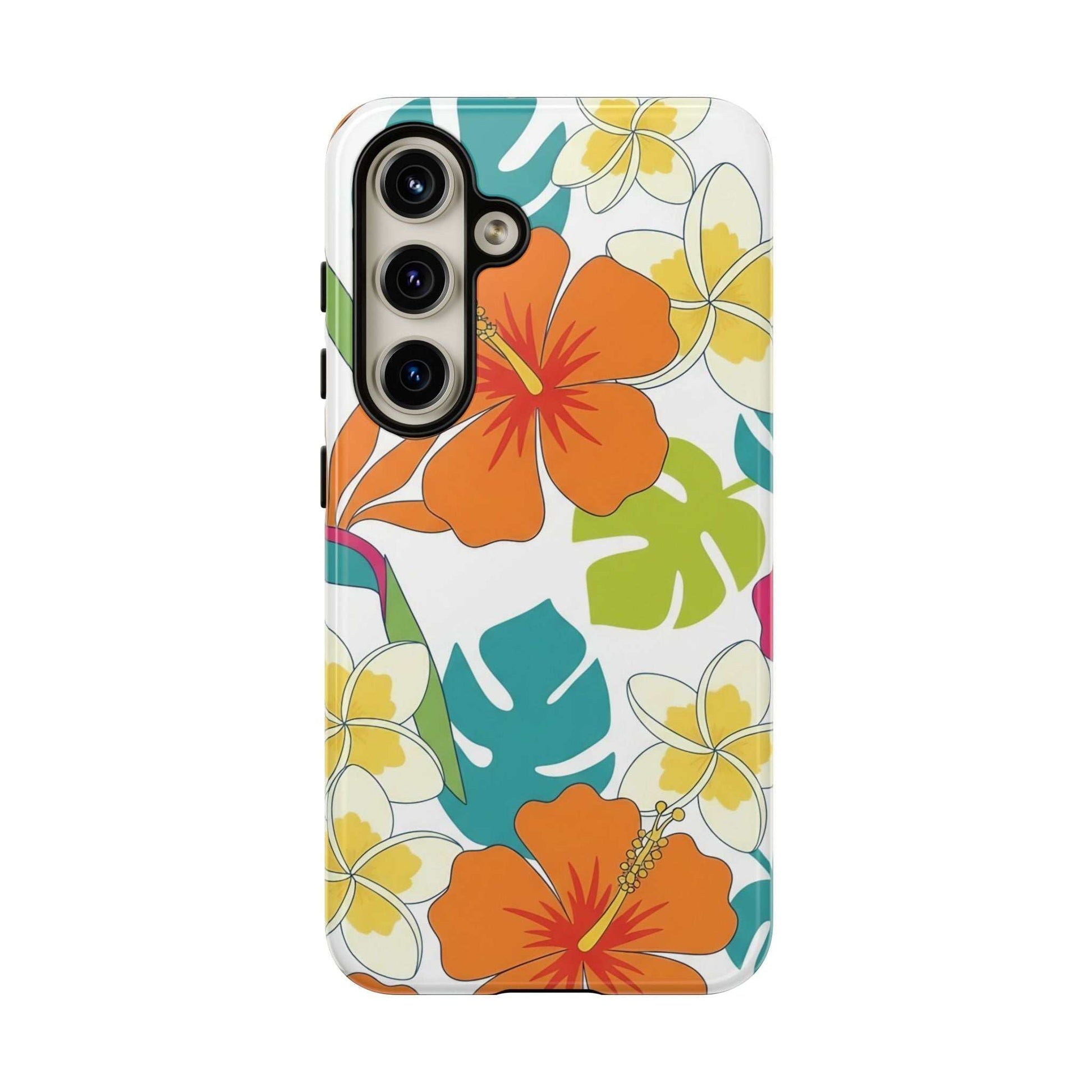 Orange floral Samsung case with durable shock-absorbing design and vibrant print