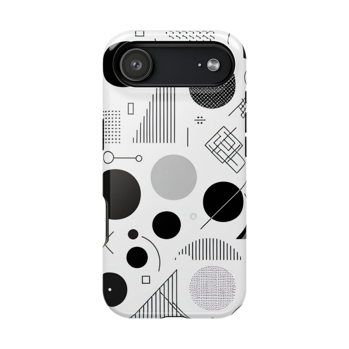 Black and White Abstract Art iPhone Case with modern geometric design and MagSafe compatibility