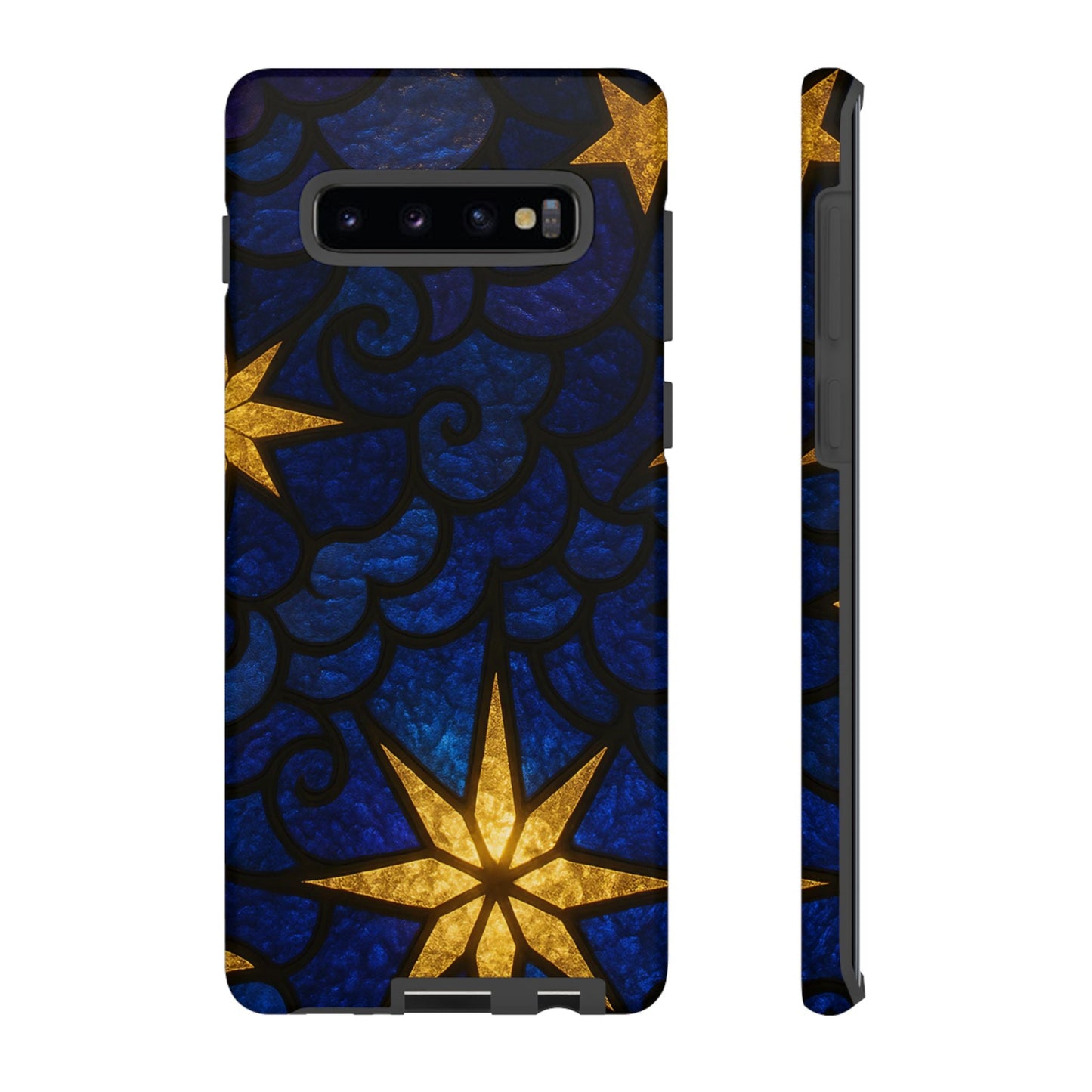 Golden Star Samsung phone case with durable impact-resistant design and vibrant blue and gold star pattern for Samsung Galaxy models