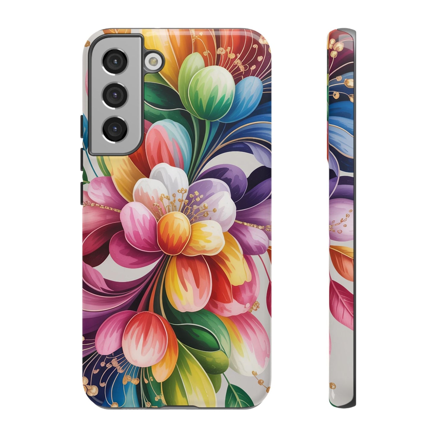 Vibrant floral Samsung phone case with colorful full ink design and durable impact-resistant protection