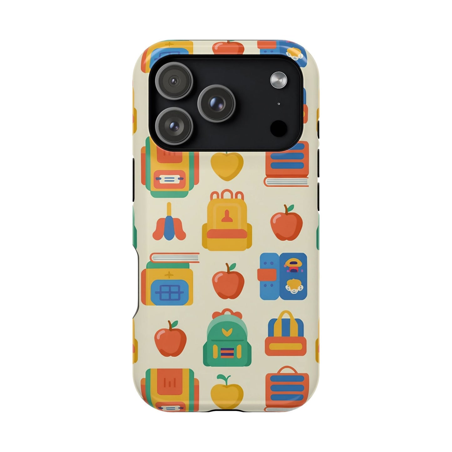 Back to School Phone Case with colorful school-themed icons for iPhone magnetic tough cover