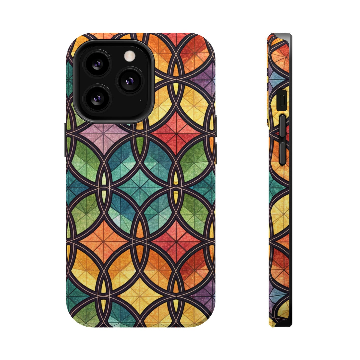 Rainbow Stain Glass iPhone Case – Durable MagSafe® Tough Phone Cover with Colorful Artistic Design
