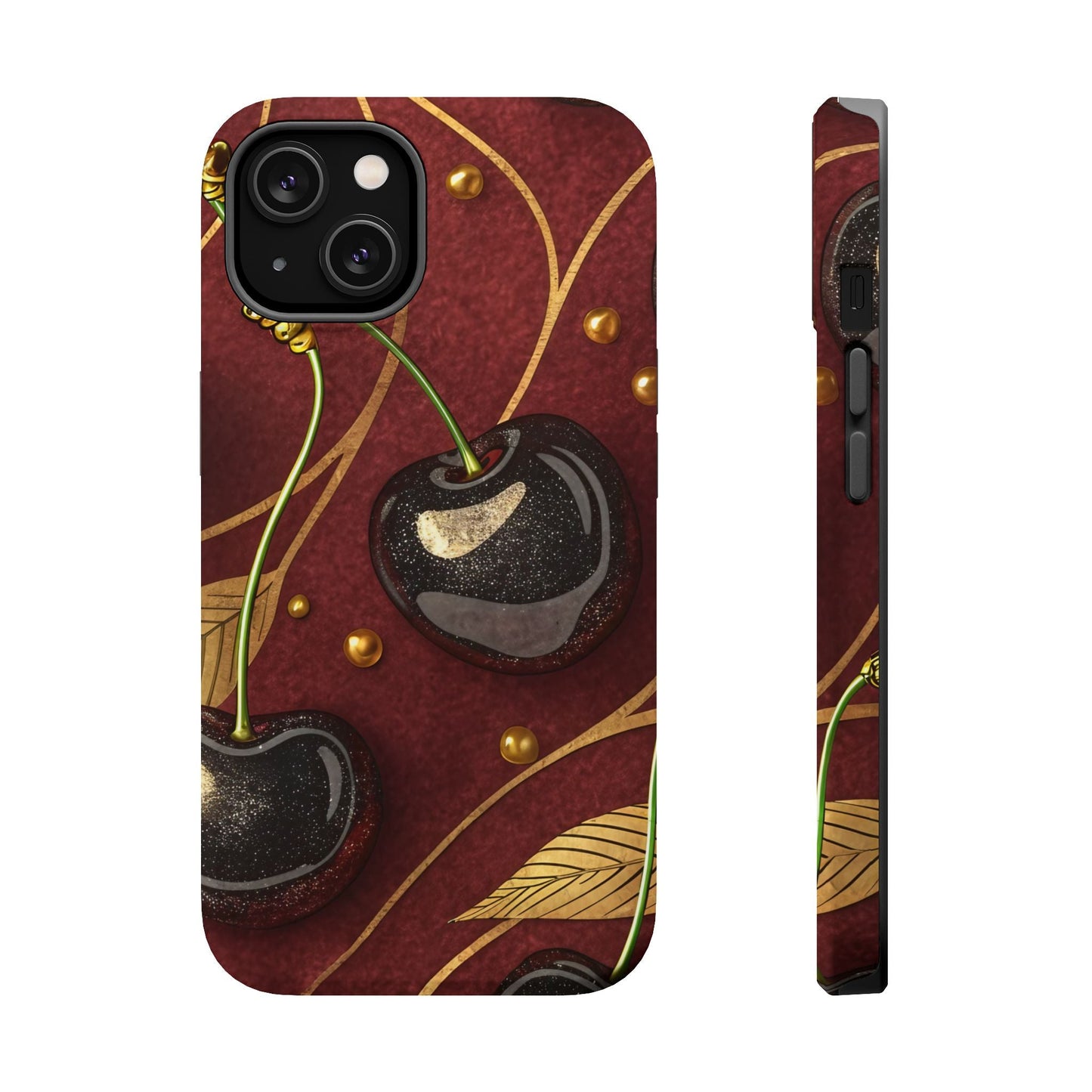 Golden Cherry iPhone Tough Case with vibrant cherry-gold design and MagSafe compatibility