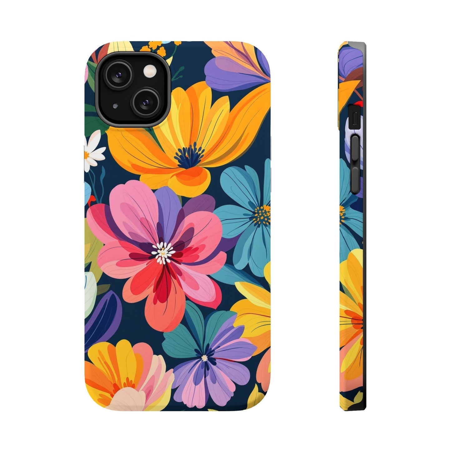 Colorful Floral Design iPhone case with bright flower patterns, durable protective MagSafe compatible cover for iPhone 17 series