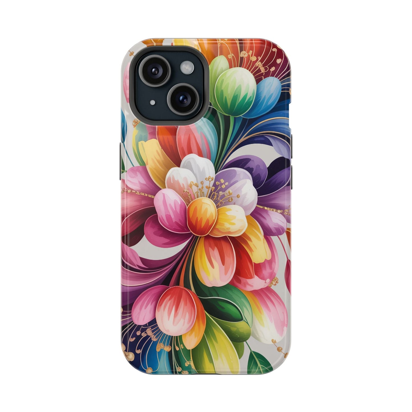 Vibrant Floral iPhone Case with colorful floral design, dual-layer protection, and MagSafe compatibility.